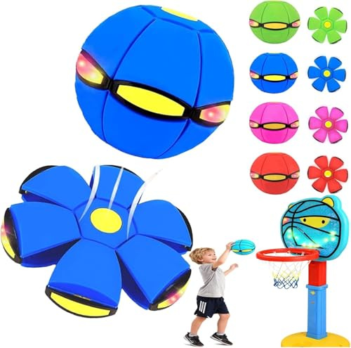 2026 Neuer Magischer Ball, Hüpfende Kinderbälle, Magischer Metaball, Magische Fliegende Untertasse, Eltern-Kind-Interaktion, eine Scheibe Werfen, Dualform Frei Umschaltbar, mit 6 Lichtern (Blau)