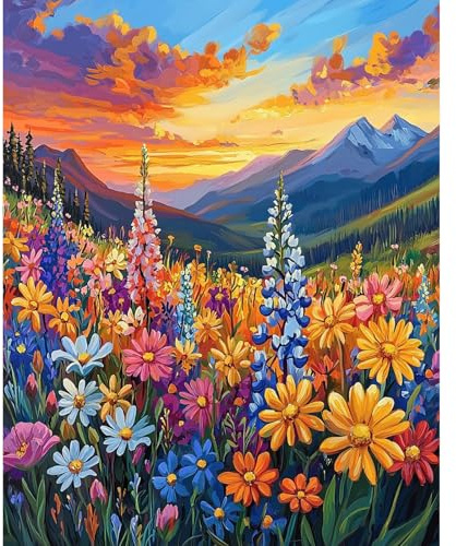 QENSPE Peinture par Numéros Adulte Parterres Fleurs DIY Peinture Numero Adulte Débutants 40x50cm Nature Numéro d'Art Kit Paint by Numbers for Adults Décoration Murale et Cadeaux Pour La Maison