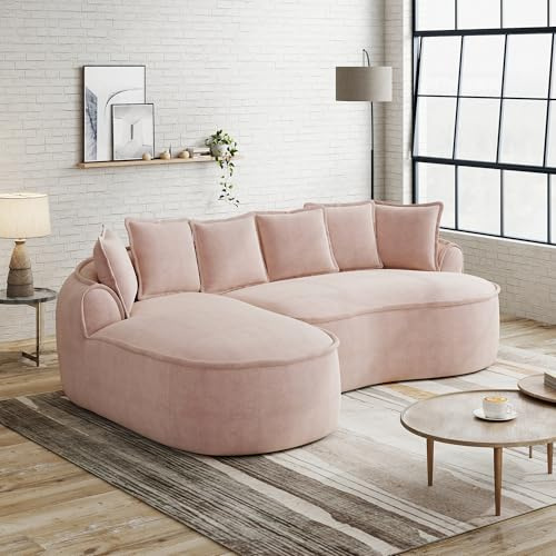Rvjiahe Divano Angolare Modulare Senza Struttura, Divano Cloud in Schiuma, Forma L con Seduta Extra Profonda e Ampie Braccia, con Chaise Longue & Cuscini, Nessun Montaggio Necessario, Rosa (Rosa, 3