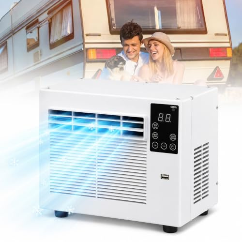 Huachorial Condizionatore d'Aria Portatile 280W con Raffreddamento e Deumidificazione, Timer 1-12h, Telecomando, Silenzioso, Filtro PP 99,9%, per Camper e Campeggio