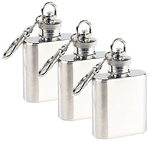 Rosenstein & Söhne Taschenflachmann: 3er-Set Edelstahl-Flachmann mit Schlüsselanhänger, je 30 ml (Schnapsflaschen-Schlüsselanhänger, Mini-Flachmäner)