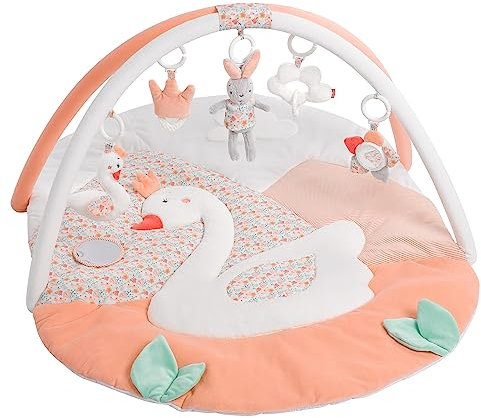 Fehn Couverture d'activités 3D Arche de jeu Le lac des cygnes, Couverture d'éveil avec 5 jouets amovibles à attraper, pour bébé et enfants à partir de 0+ mois, Tapis d'éveil comme cadeau de naissance
