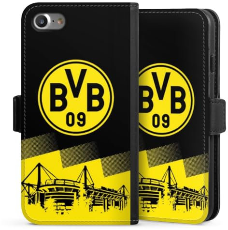 Klapphülle kompatibel mit Apple iPhone 7 Handyhülle aus Kunst Leder schwarz Flip Case BVB Borussia Dortmund Stadion