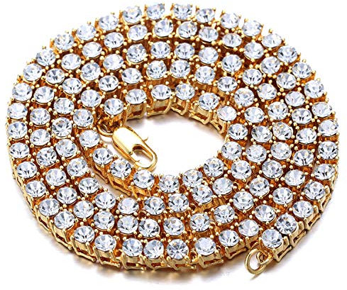 Halukakah Herren Goldkette Iced Out,5.5MM Herren Tenniskette 18 Karat Echt Vergoldet Halsband Halskette 75cm,Labordiamant Zinken-Set,Geschenk für Ihn