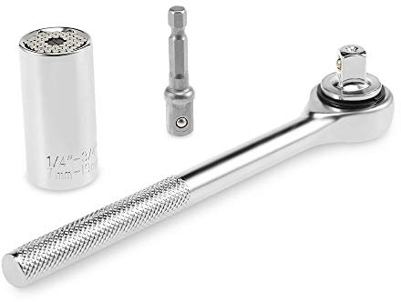 SENRISE Lot de 3 clés à cliquet universelles de 7 à 19 mm avec adaptateur pour perceuse électrique pour tous les types d'écrous et de boulons.