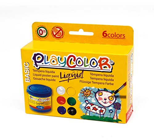 Playcolor Lot de 6 Pots de Peinture Gouache Liquide Basic - 40 ML. Couleurs Assorties 19931