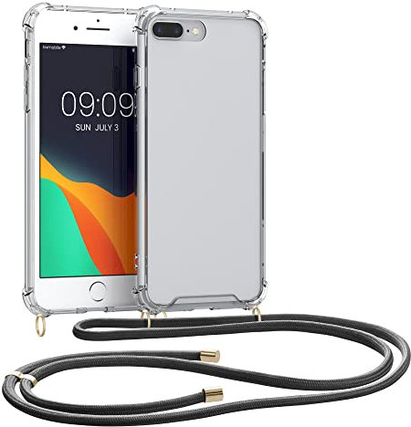 kwmobile Crossbody Case Compatible with Apple iPhone 7 Plus/iPhone 8 Plus Case - Clear TPU Phone Cover w/Lanyard Cord Strap - Black/Transparent