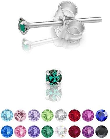 DTPsilver - * MINI * Boucles d'oreilles/Clous en Argent Fin 925 et Cristaux de Swarovski® Elements Ronds - Diamètre: 2 mm - Couleur: Emeraude