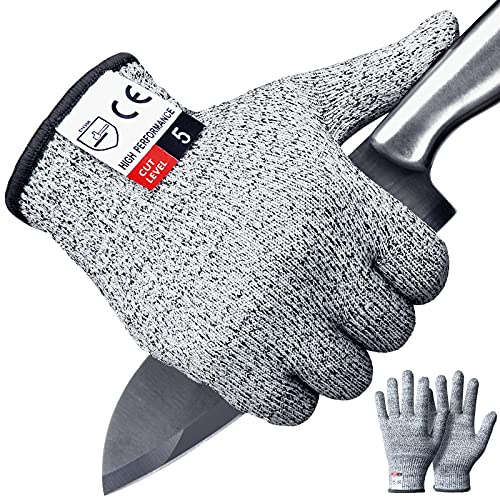 Apaffa 2PCS Cut Resistant Gloves - Food Grade, Anti Cutting Gloves for Kitchen, Mandolin Slicing & Wood Carving - Large