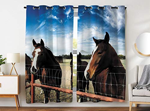 YISUMEI Vorhang Blickdicht Muster Zaun Braunes Pferd Ösen Gardinen 2er Set 245 x 140cm