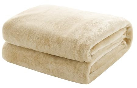 Mixibaby Kuscheldecke Flauschige extra weich & warm Wohndecke Flanell Fleecedecke, Falten beständig/Anti-verfärben als Sofadecke oder Bettüberwurf, Größe:220 cm x 240 cm, Farbe:Natur