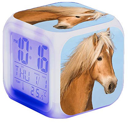 Wecker Pferde Tier Alarm Kinder Beleuchteter LED Night Glowing Wecker mit Licht Aufwachen Geburtstagsgeschenke für Erwachsene (J)