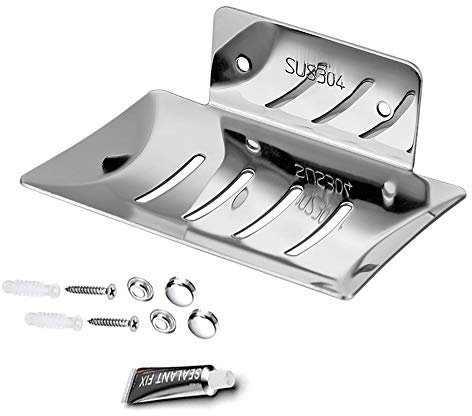 Soap Dishes for Bathroom,Soap Case Holder with Drain,SUS 304 Stainless Steel Soap Dish Wall Mounted Soap Holder Draining Soap Storage Rack for Bathroom Kitchen (Silver)