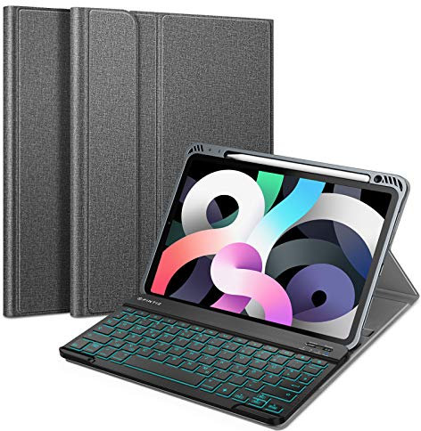 FINTIE Tastatur Hülle für iPad Air 11 Zoll 2025/2024 (M3/M2), iPad Air 5 2022/ Air 4 10.9 - 7 Farben Beleuchtete Abnehmbare QWERTZ Keyboard, TPU Rückseite Schutzhülle mit Stifthalter, Dunkelgrau