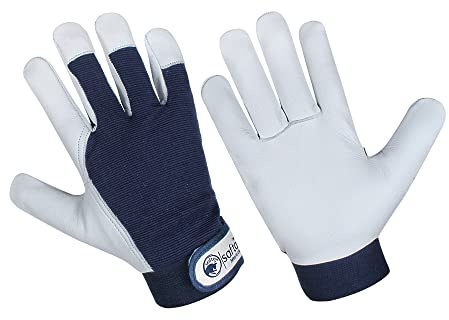 SAFTA Gardening Gloves for Men & Women, Leather palm with Breathable Spandex back, Thorn proof Gardening Glove, Multipurpose Gloves for Mechanics, Ware House, Driving Work (Blue, Large)