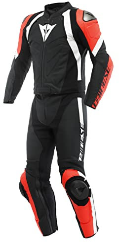 Dainese zweiteiler Lederkombi Avro 4 2PC Motorradanzug Motorradkombi Leathersuit, BLACK-MATT/FLUO-RED/WHIT, 44