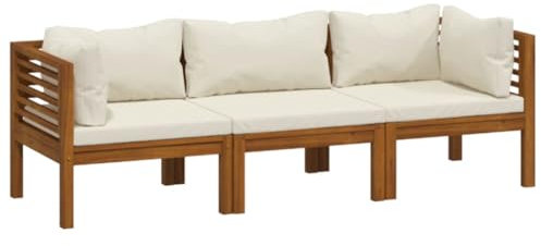 vidaXL Akazienholz Massiv Gartensofa 3-Sitzer mit Creme Kissen Ecksofa Mittelsofa Sofa Lounge Gartenset Garten Garnitur Sitzgruppe Sitzgarnitur Gartenmöbel