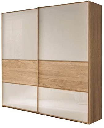 WIEMANN Kiruna Kleiderschrank, Schwebetürenschrank, Schlafzimmerschrank, Eiche teilmassiv, Champagner, Creme, Breite 200 cm / 236 cm Höhe