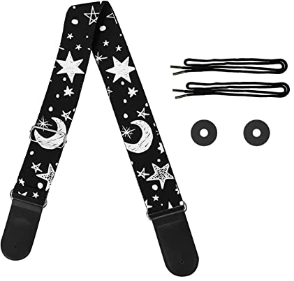 HUIACONG Bassgitarrengurt Personalisierte individuelle Gitarrengurte mit Lederende für Frauen Mädchen Geschenke, Sternbild Mond Weltraum, One size