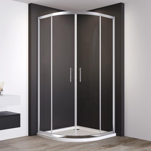 IMPTS Duschkabine 90x90cm Viertelkreis Runddusche, Duschabtrennung Schiebetür Dusche mit 6mm ESG Glas, Höhe 195 cm, Duschtüren Radius 550 mm, inkl. Duschwanne & Ablaufgarnitur