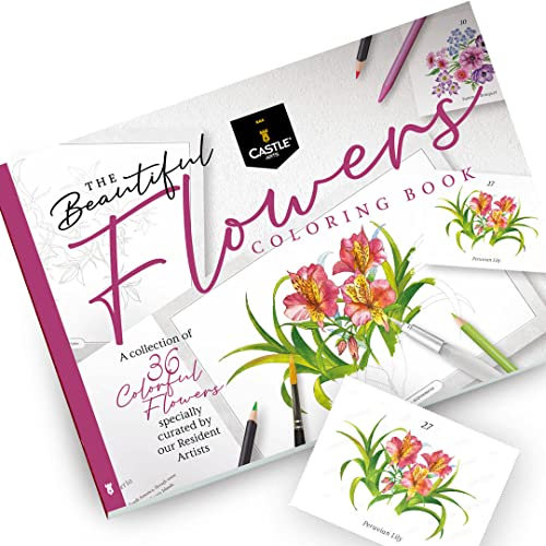 Castle Arts Blumen-Malbuch | 36 Blüten, die zur Achtsamkeit einladen, kuratiert von ansässigen Künstlern, mit Farbreferenz-Guide | Opakes Papier in Künstlerqualität | Rahmbares A4-Querformat