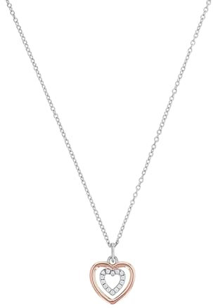 Amor Kette mit Anhänger 925 Sterling Silber Damen Halsschmuck, mit Zirkonia synth., 42+3 cm, Bicolor, Herz, Kommt in Schmuck Geschenk Box, 2034734