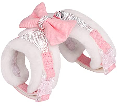 FUNAT Plüsch Brustgurte für Hunde, Strass Winter Hundegeschirr, Weste Bow Harness für kleine mittlere Hunde