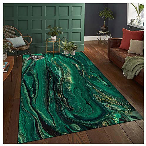 Teppich Moderner Teppich Wohnzimmer 200X300CM Teppich Kurzflor Waschbar Weich Teppich Wohnzimmer, Schlafzimmer, Esszimmer – Teppiche Marmor Abstrakt Muster Kinderzimmer Mode Dunkelgrün Smaragdgrün