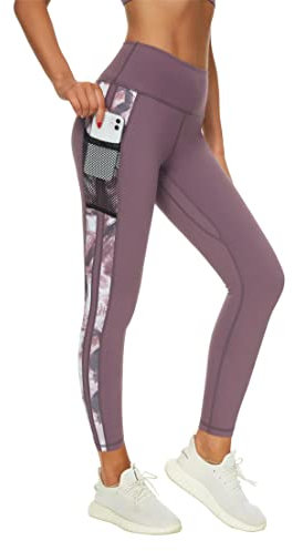 Buepeara Sport Leggings Damen Sporthose mit Taschen, High Waist Tights Laufhose Fitnesshose Für Sport & Alltag -1988-06(Orange)/XS -3153-1863 (Violett)/S