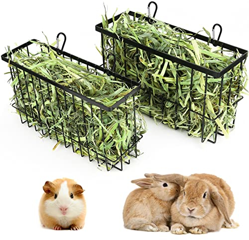 Timothy Futterstation für Kaninchen, Heu, Meerschweinchen, Heu, mit robustem Metallrahmen, Heuhalter, Haustier-Gras-Futterstation für Kleintiere, mit Haken, Metall-Futterständer für Kaninchen