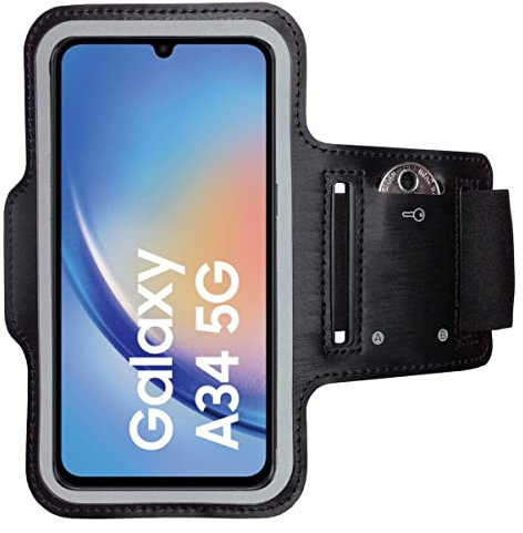 CoverKingz Sportarmband für Samsung Galaxy A34 - Armtasche mit Schlüsselfach Oberarm Halterung - Sport Laufarmband Handy Armband Schwarz