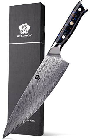 WILDMOK Cuchillo de chef, cuchillo de chef japonés de Damasco de 20 cm, cuchillos de cocina con mango de resina negra de acero VG10 japonés, cuchillos de chef de cocina japonesa de Damasco
