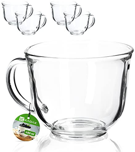 KADAX Teegläser mit Henkel, 480 ml Glastassen-Set, spülmaschinenfeste Kaffeegläser, Gläser für Heiß- und Kaltgetränke, Kaffeebecher, Saftgläser, Glastassen (480 ml / 4 Stück)
