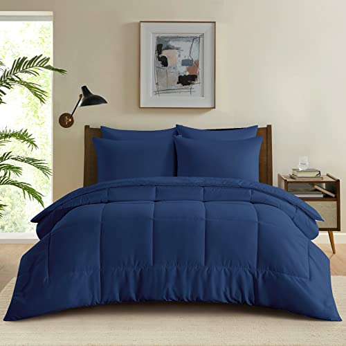 YASMENG Bettdecke 200x200cm Ganzjahresdecke 200 GSM Sommerdecke 200x200 Mikrofaser Schlafdecke Weich Kuschelige Duvet 200x200 cm Flauschig Atmungsaktive Steppdecke Blau Dunkelblau