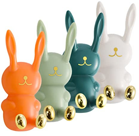 Zerodeko 4 Pièces Adorable Lapin Crochet Sans Ongles Crochet Porte-Serviettes Enfants Patères Crochet Porte-Monnaie Crochets Muraux Décoratifs Crochets De Suspension Support Mural Lapin