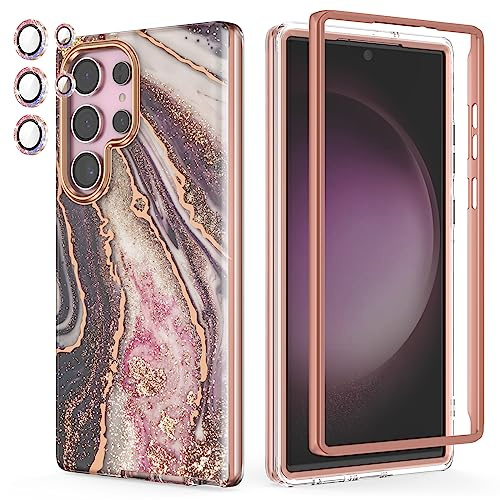Chvelop für Samsung S23 Ultra Hülle mit Glitzer Kameraschutz [OHNE Schutzfolie], Galaxy S23 Ultra Hülle Schick Anti-Vergilbung Muster, Stoßfest Kratzfest Handyhülle für S23 Ultra 6,8'', Fernes Schwarz