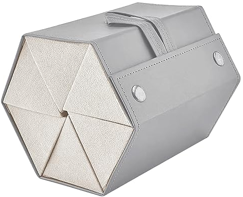 CHENKEE Sunglasses Storage Box, 6-Slot Travel Sunglasses Organizer PU Leather Eyeglasses Storage Case Foldable Glasses Hanging Display Box for Glasses Storage or Other Small Items (Silver)