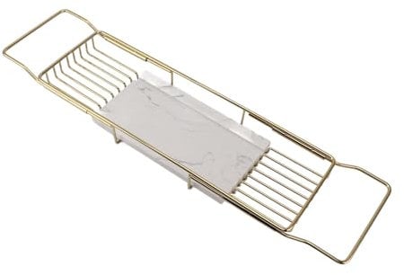 Stainless Steel Bathtub and Shower Caddy Tray with Extending Sides Gold White
