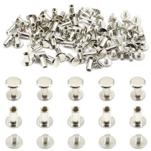 Hocansen 100 Pezzi/50 Set Viti Per Rilegatura in Argento Vite a Testa Piatta in Metallo Viti Chicago per Libri Decorazione e Rilegatura(M5x12)