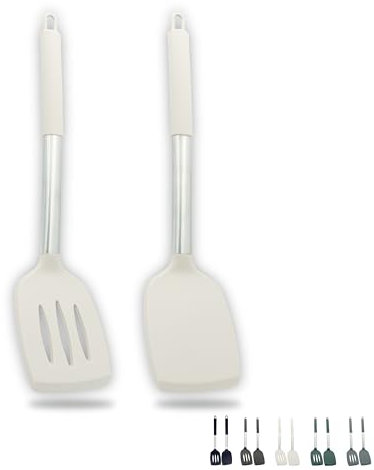 ZAIGON Juego de 2 robustas espátulas de silicona antiadherente - Resistentes al calor y sin BPA - Utensilios de cocina ideales para pescado, huevos y tortitas (Khakii)