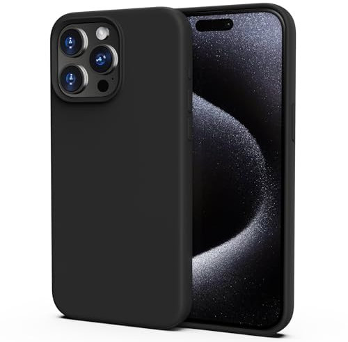 TIIXXA Silicone Case for iPhone 15 Pro Max Case,Soft Ultra Slim Protective Shockproof Liquid Silicone Phone Case, Anti-Scratch Microfiber Lining, 6.7 Black
