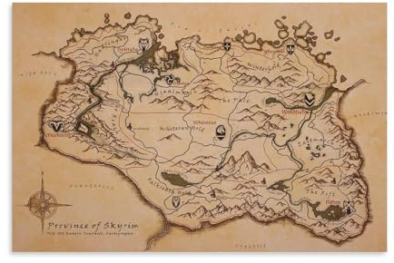 EVMILA Skyrim-map Poster, dekoratives Gemälde, Leinwand, Wandposter und Kunstdruck, modernes Familienschlafzimmer-Dekor-Poster, 20 x 30 cm