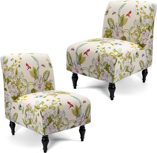 MCNDSI Cocktailsessel Bezug Ohne Armlehne,Stretch Stuhlhussen/Sofabezug Sesselschoner Sessel-Überwürfe onhe Armlehnen,langlebig,Waschbar,für Wohnzimmer Hotel Haus Esszimmer(Beige/Olive Green,2pcs)