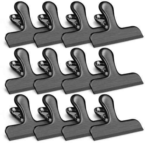 VNDUEEY 12 Stück Edelstahl-Chip-Clips, Beutelklammern für Lebensmittel, robuste Chip-Clips für Küche und Büro, zum Verschließen von Kaffeebeuteln, Papierbögen, Metallclip, luftdichter Verschluss, 7,6