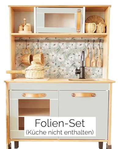 Mica-Mica Klebefolie für DUKTIG Spielküche: Kinderküche individuell gestalten & pimpen mit zarten Frühlingsblumen (Minze) – hochwertige 100% PVC-freie Qualitätsfolie (Klebefolie - Türen & Rückwand)