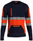 NOROZE High Visibility Long Sleeve Hi Vis Jumper - Crew Neck Fleece Hi Viz Sweatshirt Reflective Tape Safety - Mens Security Workwear Tshirt Top NVY-Org/L