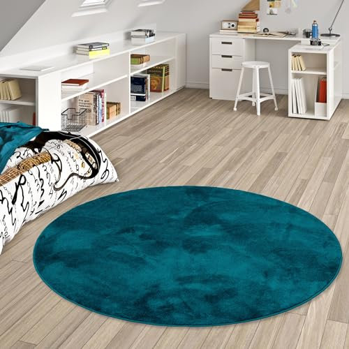 Super Soft Kinder Hochflor Teppich Silky Kids Rund Petrol - für Kinderzimmer und Jugendzimmer