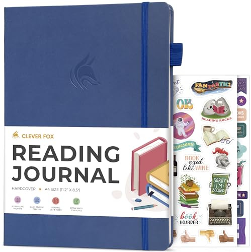 Clever Fox Reading Journal, Book Tracking Log, 21.5x28 Blue | Hardcover book review notebook, Tracker for kids, teens & adults, Reading accessories & gifts for book lovers & readers