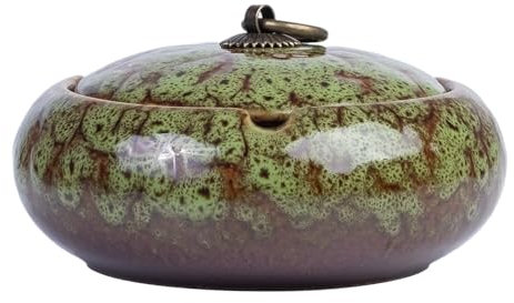 4.33 Ashtray, Ceramic Ash tray with Lids, Cigarette Ashtray, Smokeless Outdoor Indoor Ashtrays Decor for Patio Home Office Restaurant (Green)