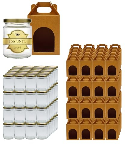 Espirito Rebelde 100 leere Einmachgläser mit Deckel 250 ml mit 100 Pappschachteln für 1 Marmeladengläser Marmeladengläser Einmachgläser Honig Hochzeit